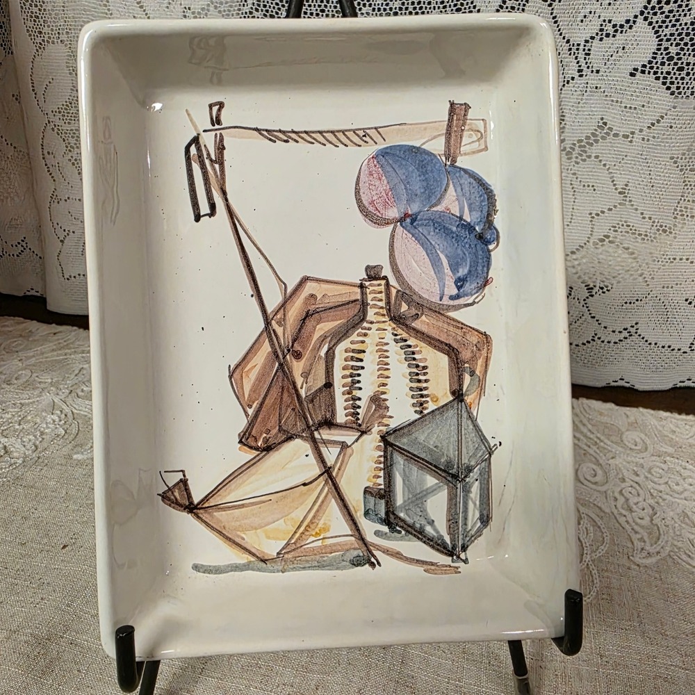 SECLA Portugal Ceramic Trinket Tray Dish Hand Painted Pottery Beach Nautical Sea